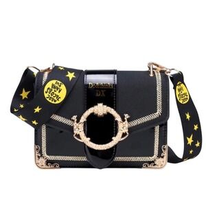 Black Crossbody Bag Gold Chain Star Guitar Strap Jingpin Mini Shoulder Handbag